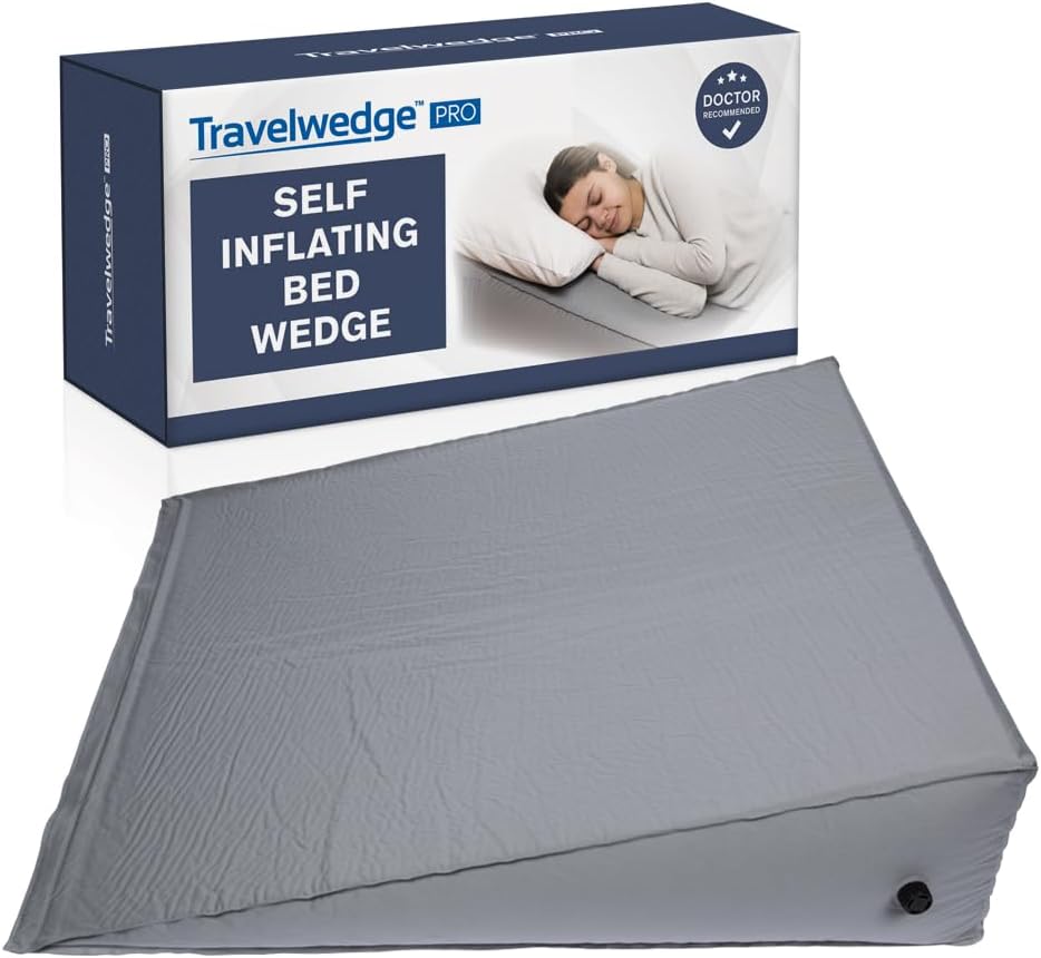 Self-Inflating Bed Wedge Pillow | Lightweight for Travel | Wedge Pillow for Sleeping and Acid Reflux, Heartburn, and GERD Pillow (30 Inch - Checked Bag Version)