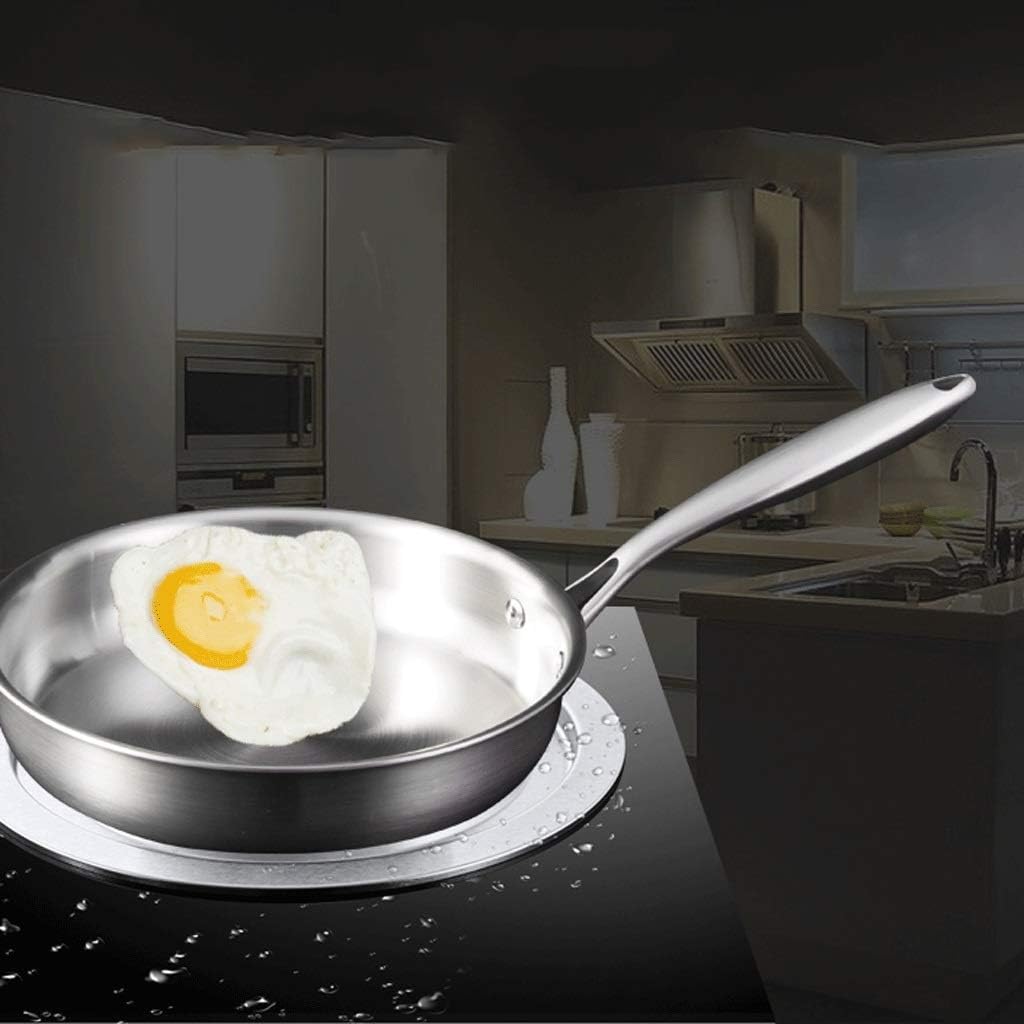 304 Stainless Steel Three Layer Steel Wok Noodle Pan Cooker Universal Flat Bottom Steak Frying Pan Uncoated(