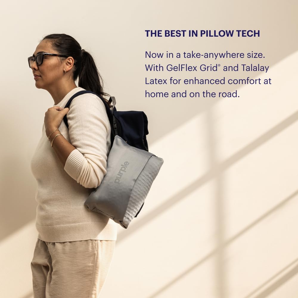 Purple Harmony Anywhere Pillow - Travel/On-the-Go, Hex Grid & Talalay Latex Core - No Pressure Support, Stays Cool, Compact & Lightweight for Easy Travel