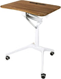 Height Adjustable Overbed Table with Wheels Pneumatic Mobile Standing Desk for Home Use Portable Laptop Desk Rolling Computer Cart