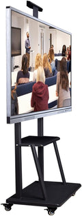 Tall Floor TV Stand for 75 65 55 50 40 Inch TV, Universal Mobile TV Stand with Wheels and Storage, Black Rolling TV Cart Adjustable Height Beautiful Scenery