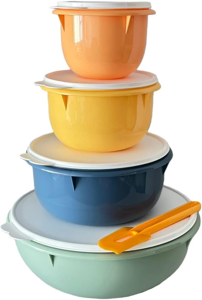 Tupperware Classic Fix N Mix Mixing Bowl Set of 4 with Paddle Spatula