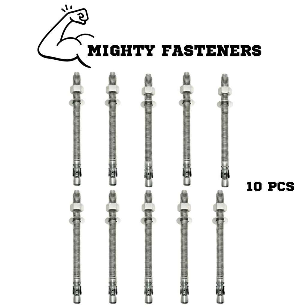 Mighty Fasteners Wedge Anchors – Heavy-Duty 304 Stainless Steel Expansion Bolts for Concrete & Masonry, Rust-Resistant & Durable - 3/4' X 10' - 10 Pack