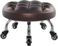 Heavy-Duty Low Roller Stool with 360° Swivel Wheels, Ottoman Footstool, Low-Height Short Rolling Stool Seat, PU Leather Small Mechanic Chair, Rolling Stools for Garage, Shop, Library Brown
