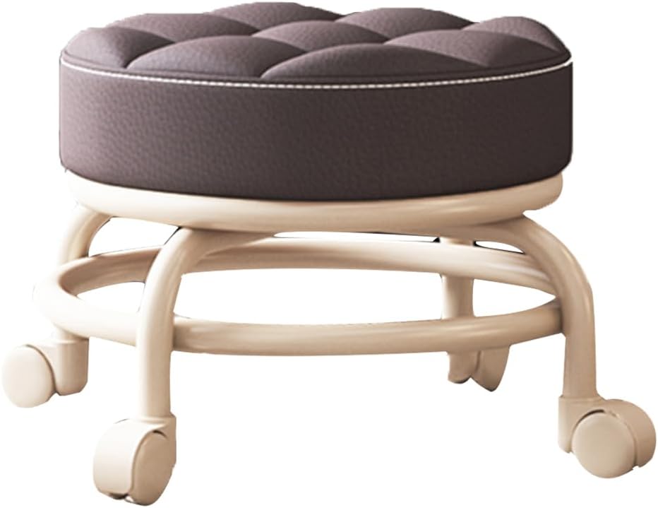 Heavy-Duty Low Roller Stool with 360° Swivel Wheels, 440-lb Load Capacity, Low-Height Short Rolling Stool Seat, PU Leather Small Mechanic Chair, Rolling Stools for Shop Brown