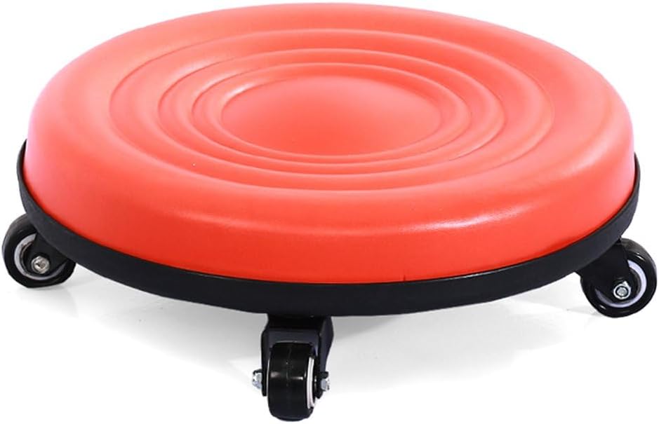 Heavy-Duty Low Roller Stool with 360° Swivel Wheels, Ottoman Footstool, Low-Height Short Rolling Stool Seat, PU Leather Small Mechanic Chair, Rolling Stools for Garage, Shop, Library Orange