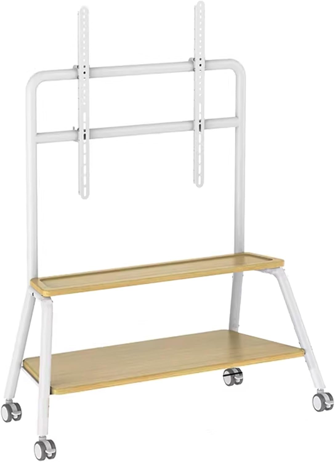 50-90IN Mobile Tv Stand on Wheels Cold-Rolled Steel Monitor Stand Double-Layer Storage Adjustable Height Tv Cart Free Movement Easy Installation for Bedroom, Living Room, Office(White)