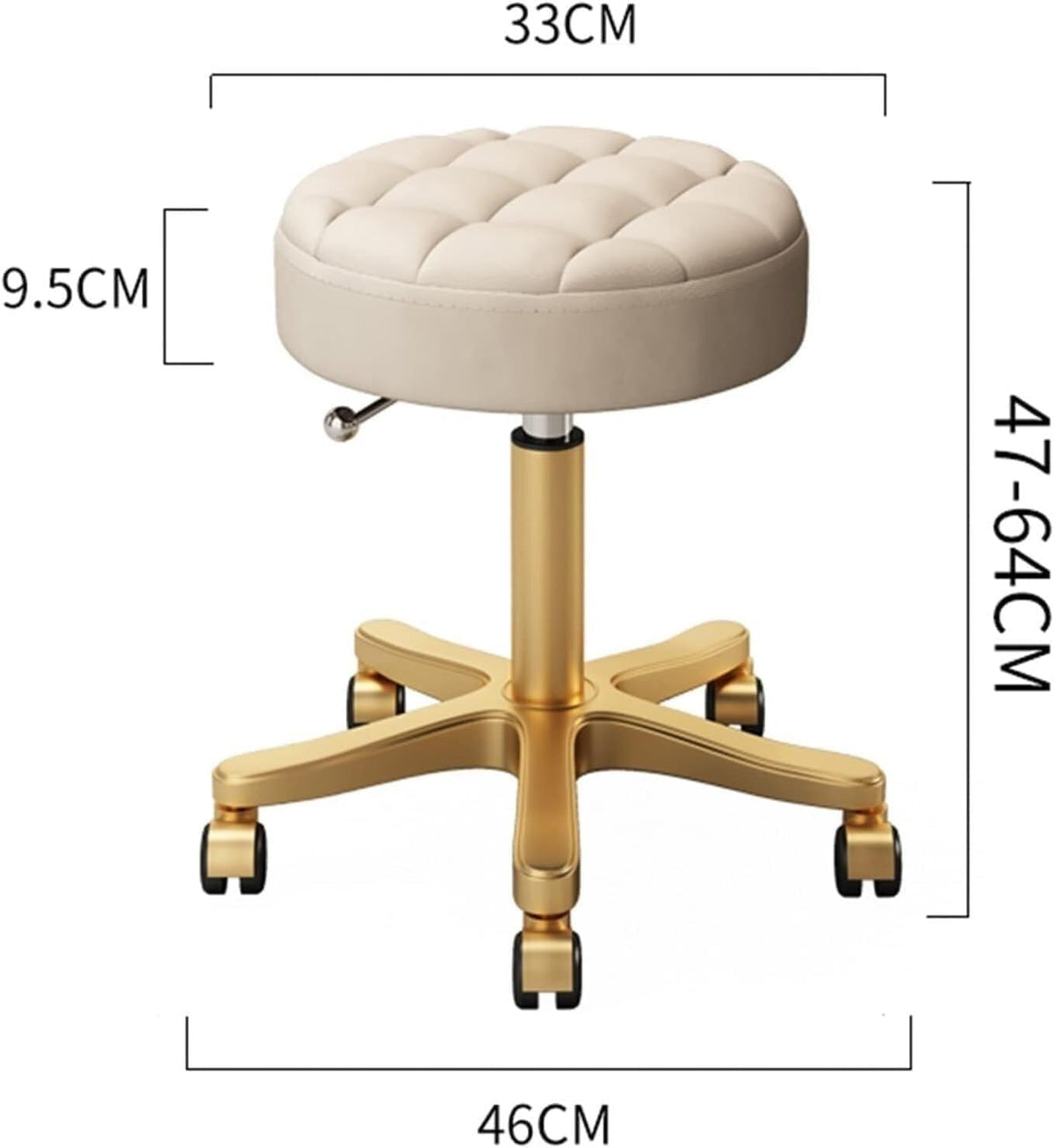 Bar Stool Rolling with Swivel Wheels Height Adjustable 4764cm Beige PU Seat Stainless Steel 5 Claws Office Study Beauty