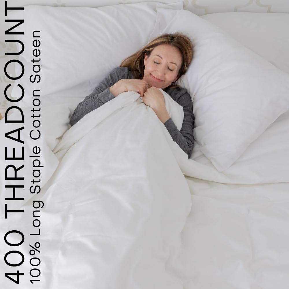 QuickZip Fitted Plus Spare Bundle: 1 Fitted Sheet (Base + Zip Sheet) & 1 Zip Sheet - Easy to Change, Won't Pop Off - Soft Sateen 400 TC 100% Cotton - 16' Deep Pockets Queen Size Sheets – Slate Gray