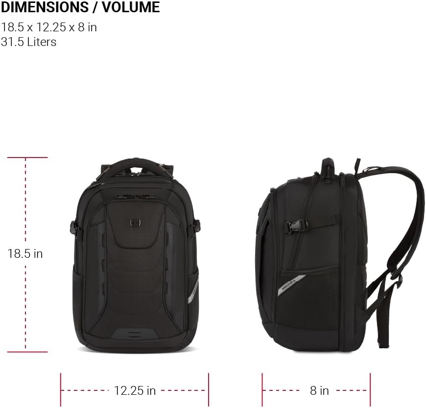 SwissGear Travel Tech Pro Laptop Backpack – Fits Laptops up to 16' – ScanSmart TSA-Friendly Backpack with Multiple Organizer Pockets – Black