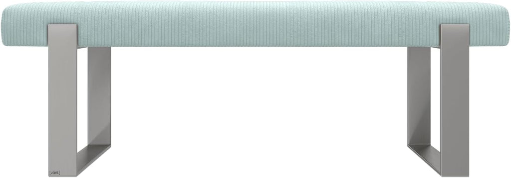VANT Upholstered Bed Bench - Ribbed Iceland Blue - Brushed Nickel - Contemporary Modern, Bedroom Bench Seat, Hallway, or Entryway