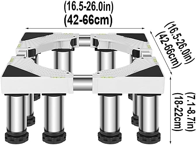 Multi-Functional Adjustable Base with 8/12 Strong Feet Washing Machine Universal High Rack Length/Width 42-66cm Tumble Dryers Base Stand Refrigerator Holder Bracket - 400kg (1