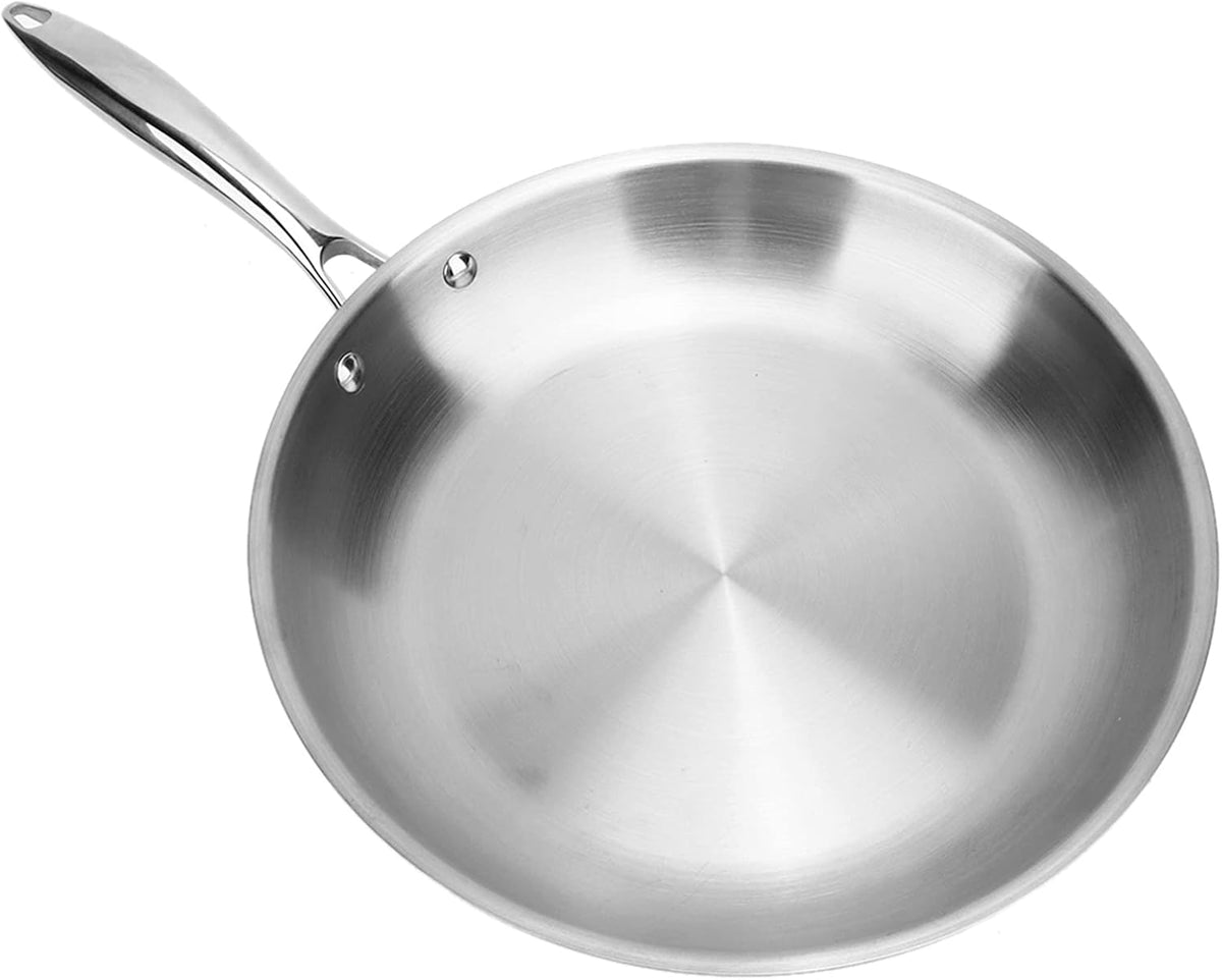 30 x 5cm Stainless Steel Fry Pan 3 Layers Induction Steak Kitchen tensils Composite Bottom Arc Long Handle Stainless Steel pan(