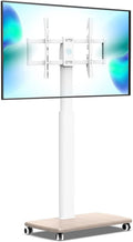 Rolling Tv Floor Stand - Portable Mobile Tv Cart On Wheels, for 37 to 70 Inch Tvs, White Tall Tv Stand with Swivel Mount, Corner Universal Tv Stands for Bedroom, Outdoor, Smal