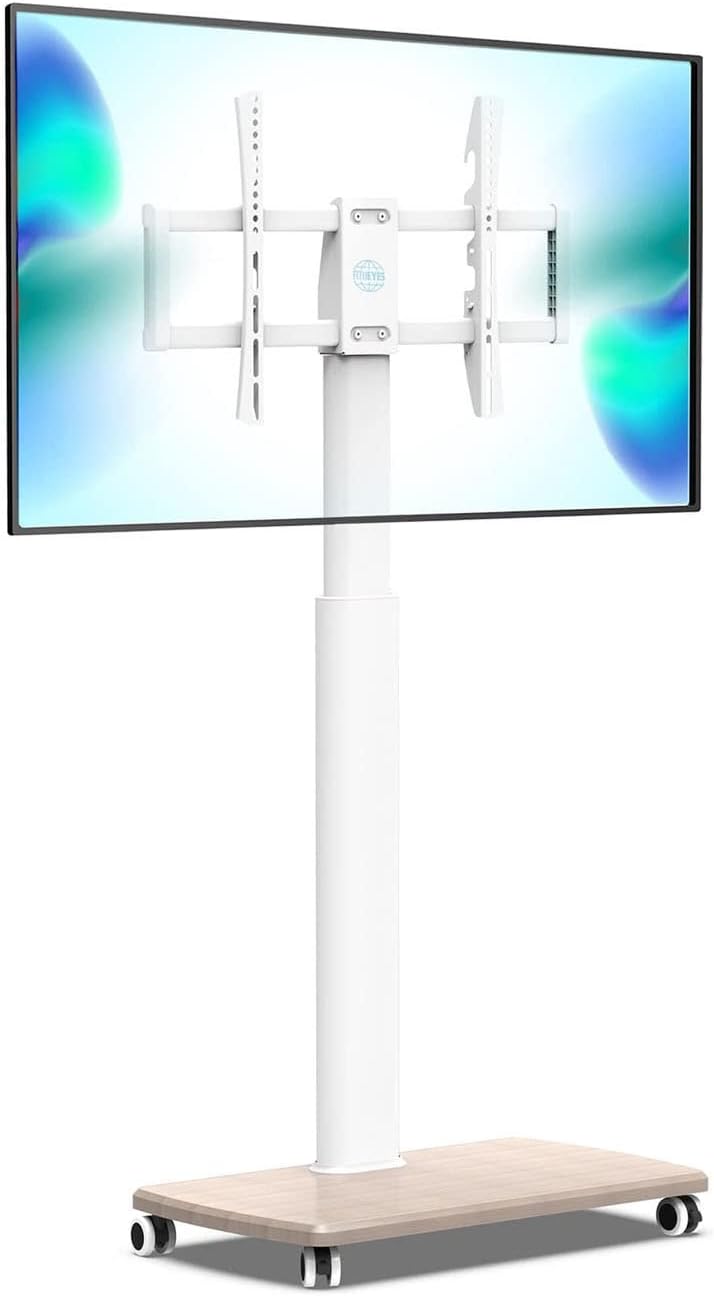 Rolling Tv Floor Stand - Portable Mobile Tv Cart On Wheels, for 37 to 70 Inch Tvs, White Tall Tv Stand with Swivel Mount, Corner Universal Tv Stands for Bedroom, Outdoor, Smal
