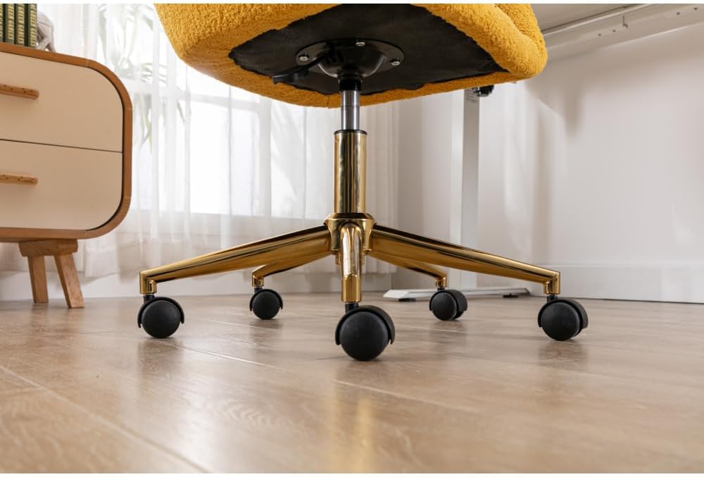 Plush Teddy Fabric Ergonomic Office Chair with Adjustable Height, 360-Degree Swivel Base, and Smooth-Rolling Casters for Home or Workspace (Yellow Teddy + Upholstered + Foam)