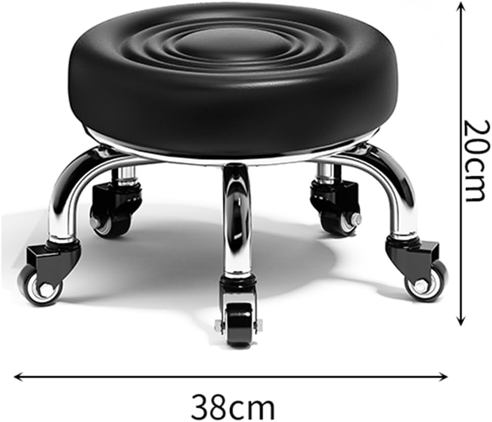 Heavy-Duty Low Roller Stool with 360° Swivel Wheels, Ottoman Footstool, Low-Height Short Rolling Stool Seat, PU Leather Small Mechanic Chair, Rolling Stools for Garage, Shop, Library red