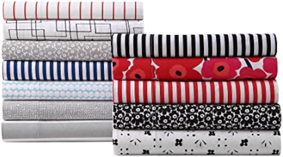 Marimekko- Full Sheet Set, Cotton Percale Bedding Set, Crisp & Cool, Lightweight & Breathable (Pieni Tiiliskivi Red, Full)