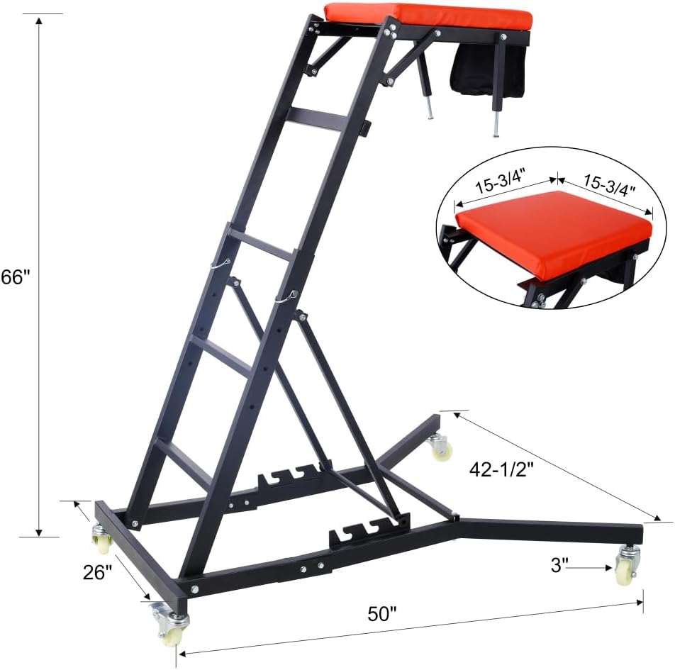 Top Automotive Creeper, Engine Creeper 42.5'-66', 330 LBS Capacity, 4 Swivel Caster Wheels, Padded Deck, Foldable for Home Garage, Workshop Repair Maintenance