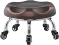 Heavy-Duty Low Roller Stool with 360° Swivel Wheels, Ottoman Footstool, Low-Height Short Rolling Stool Seat, PU Leather Small Mechanic Chair, Rolling Stools for Garage Brown