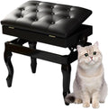 Vanity Stool with Storage, Adjustable Piano Bench, Padded Faux Leather Seat for Bedroom, Piano Practice, Brown, 72Cm Length,Black-Length 56cm*Width 34cm