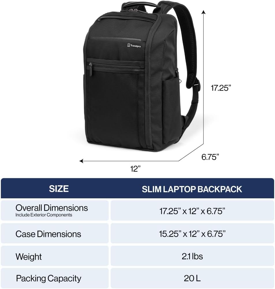 Travelpro Crew Executive Choice 3 Slim Backpack fits up to 15.6 Laptops and Tablets, Men and Women, Water-Resistant, Titanium Grey