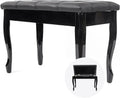 Deluxe Genuine Leather Piano Bench, Fixed Height Duet Piano Stool with Large Storage Box Keyboard Bench Vanity Stool, 76 x 35 x 49CM, Black