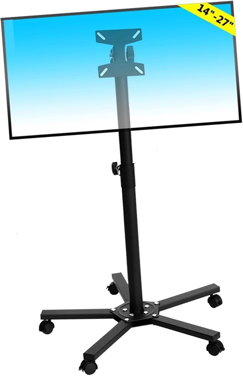 Mobile Stand - Full Motion 360 Deg Rotation Tilt Swivel Tv Mount, Mobile Tv Cart for 14-27 Inch Screen, Height Adjustable Rolling Tv Stand with Angle Adjustment, Max Vesa 100X