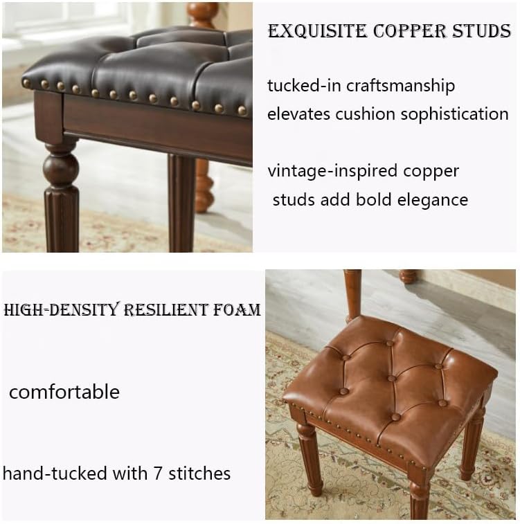 Vanity Bench Stool with Upholstered Seat Home Chairs Button Padded Cushion Leather Vanity Bench Multi-Functional Footstoolfor Makeup Piano Garden Living Room & Bedroom,Black,16 * 14 * 18in