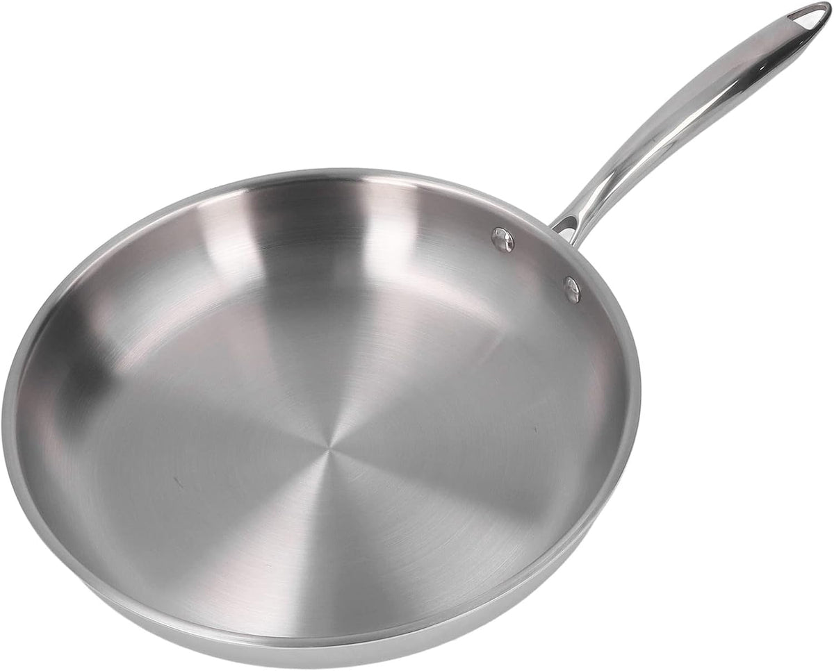 Stainless Steel Frying Pan - 3 Layers Stainless Steel Skillet for Omelette Cooking Professional Grade Pans for Cooking (Silver-28cm