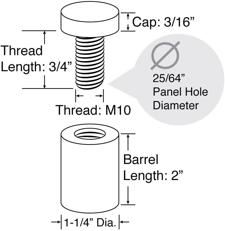 Stainless Steel Standoff 1-1/4 Inch Diameter x 2 Inch Barrel Length Brushed Finish for PVC, Glass and Acrylic Sign Stand Off Wall Anchors and Screws 48 Piece Small Store Pack