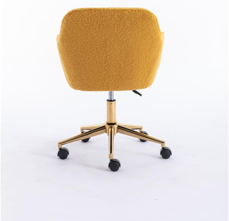 Plush Teddy Fabric Ergonomic Office Chair with Adjustable Height, 360-Degree Swivel Base, and Smooth-Rolling Casters for Home or Workspace (Yellow Teddy + Upholstered + Foam)