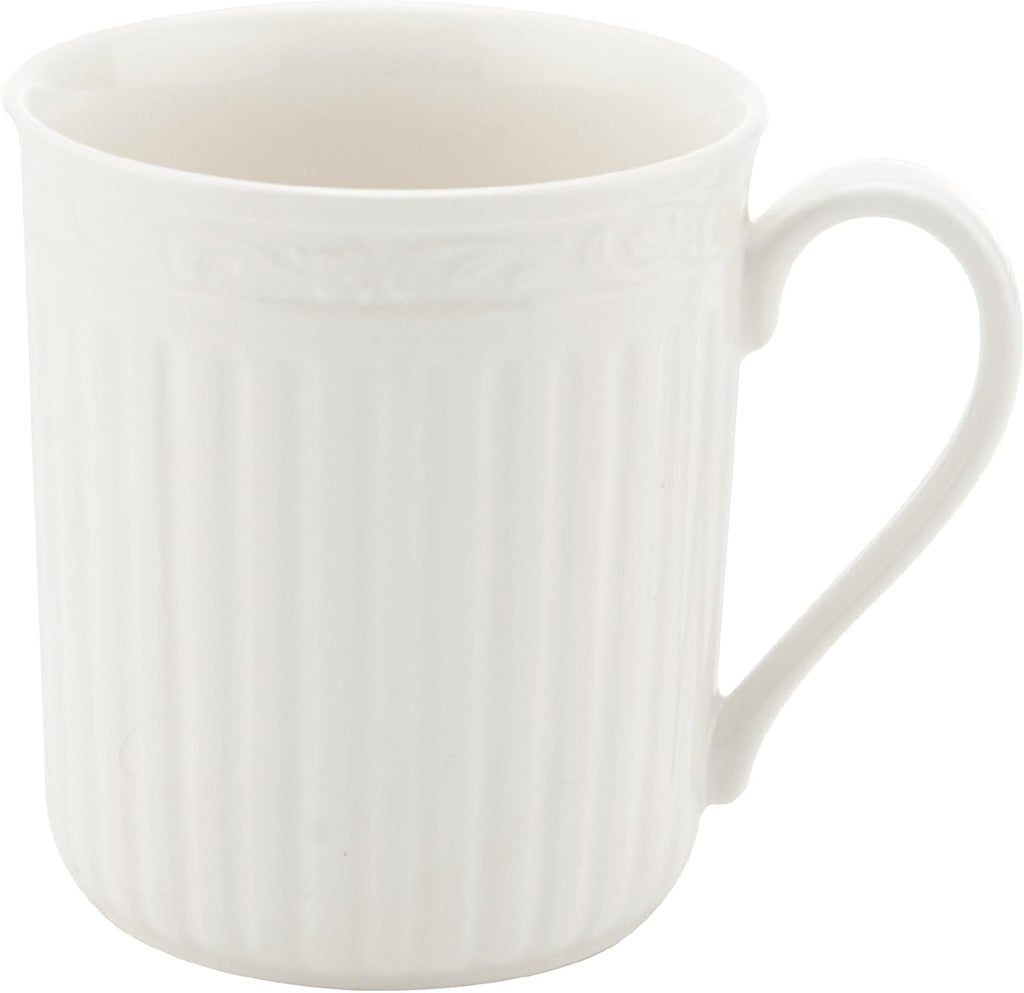 Mikasa Italian Countryside 16-Piece Dinnerware Set - Classic White Porcelain with Fluted Bands, Service for 4 - Dinner Plates, Salad Plates, Bowls, and Mugs, Microwave & Dishwasher Safe
