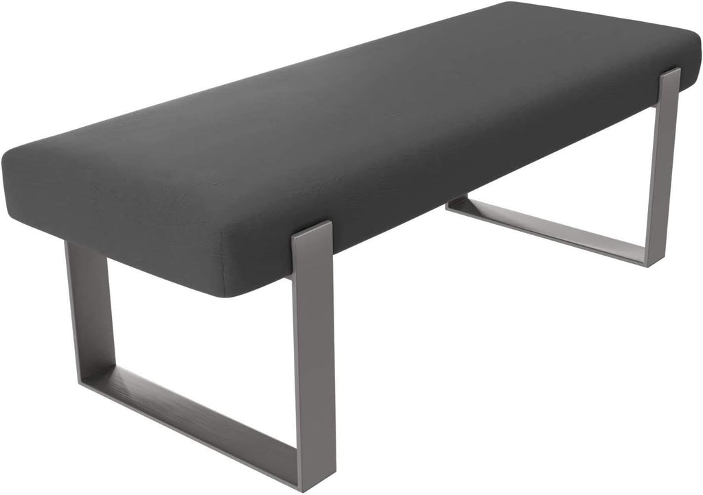 VANT Upholstered Bed Bench - Vintage Leather Grey Pewter - Brushed Nickel - Contemporary Modern, Bedroom Bench Seat, Hallway, or Entryway