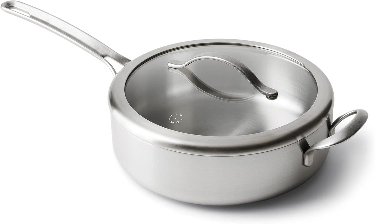 GreenPan X Food 52 Five-Two Essentials, Tri-Ply Stainless Steel 4QT Everyday Saute Pan with Lid, PFAS-Free, Multi Clad, Induction, Dishwasher Safe, Oven Safe, Silver