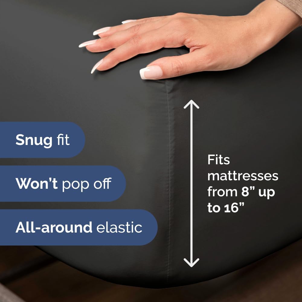 Bulk Case Pack of 16 Sheet Sets - (16) Complete Full Size Sheet Sets with Deep Pockets - Wholesale Bulk Bedding for Hotels, Spas & Airbnbs - Breathable, Cooling, Soft & Wrinkle Free - (Full, Charcoal)