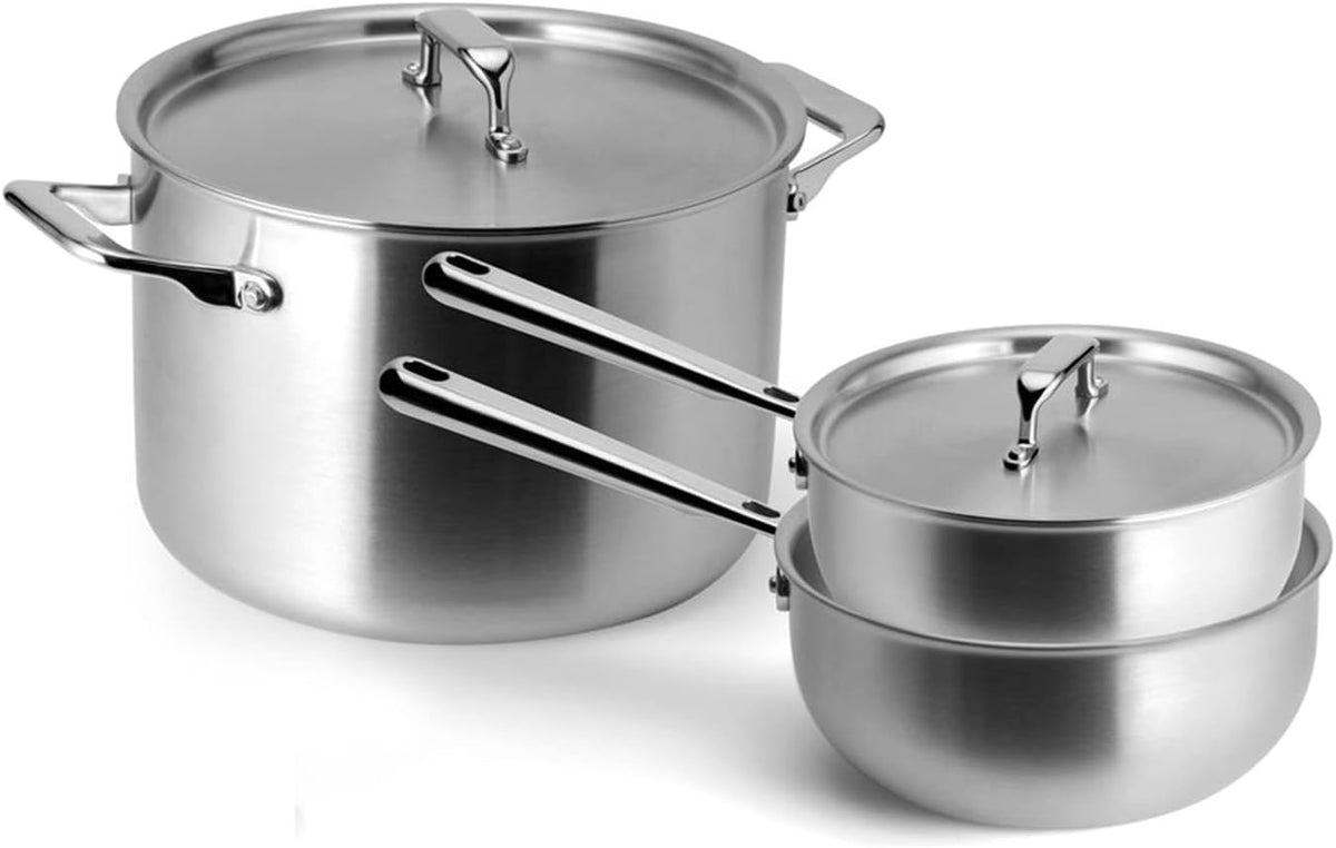 Misen 5-Ply Stainless Steel Cookware Set - Versatile, Dishwasher Safe - 12-Piece Set - 10' Skillet, 12' Skillet, 3 QT Saute Pan & 6 QT Rondeau + Lids, 2 QT & 3 QT Saucier + Lids, 8 QT Stockpot + Lid