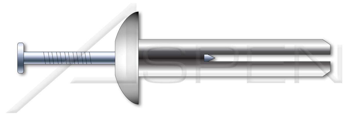 (100 pcs) 1/4' X 1-1/4', Hammer Drive Anchors, Mushroom Head, Zinc Zamac Body/Stainless Steel Pin