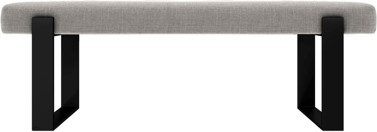 VANT Upholstered Bed Bench - Weave Moondust Grey - Matte Black - Contemporary Modern, Bedroom Bench Seat, Hallway, or Entryway