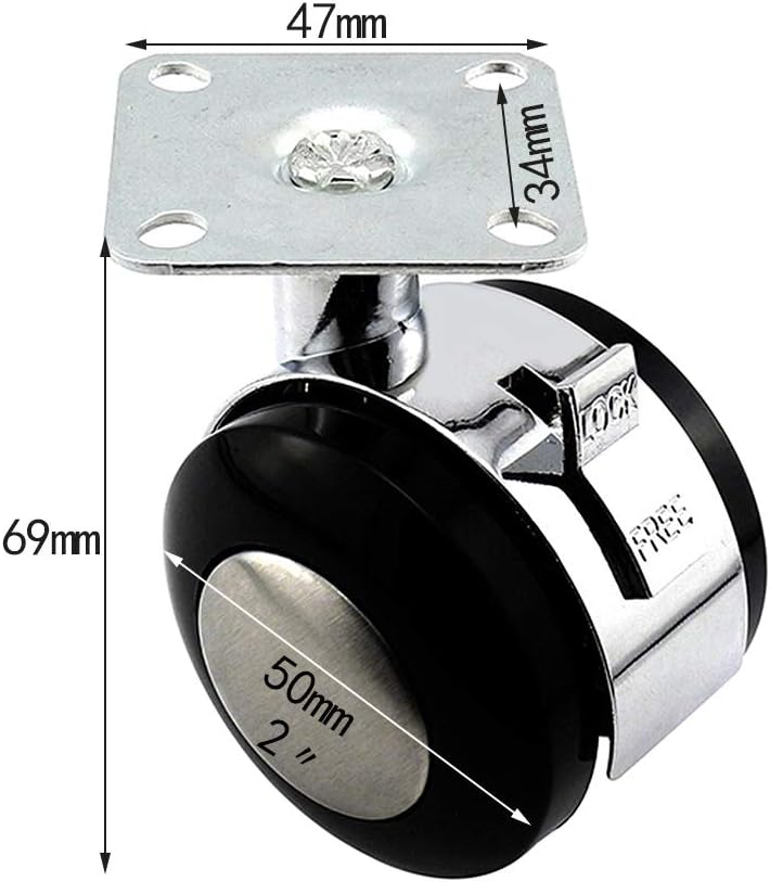 Caster Wheels,4×5/2 inch Alloy Flat Plate Universal Wheel-Mobile Cabinet Table Base Plate Wheel, Furniture Silent Rotating Wheel with Brake/with Screws (60/80KG-4 only)