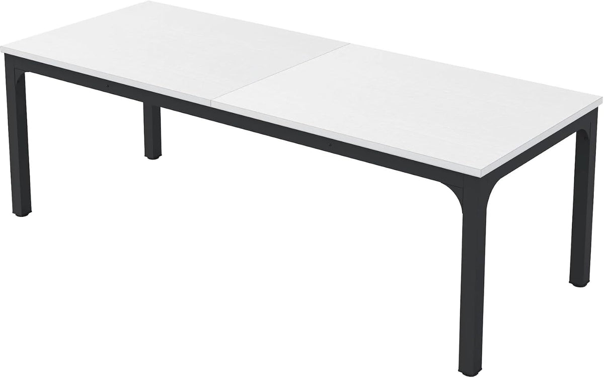 Large Dining Table, 78.7 x 27.6 Inches, Seats 6-8, Rustic Wood Top with Black Metal Frame (White & Black)