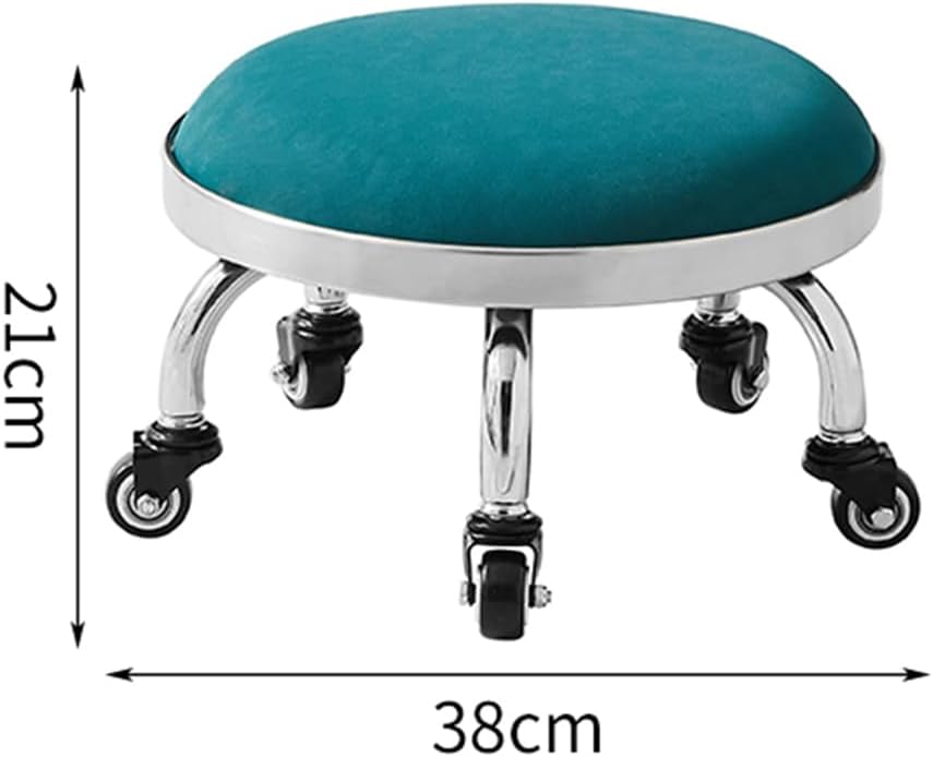 Heavy-Duty Low Roller Stool with 360° Swivel Wheels, Ottoman Footstool, Low-Height Short Rolling Stool Seat, PU Leather Small Mechanic Chair, Rolling Stools for Garage, Shop, Library Grey