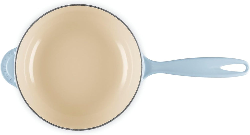 Le Creuset Enameled Cast Iron Holly Collection Traditional Saucier, 2.25 qt., Coastal Blue with Gold Knob