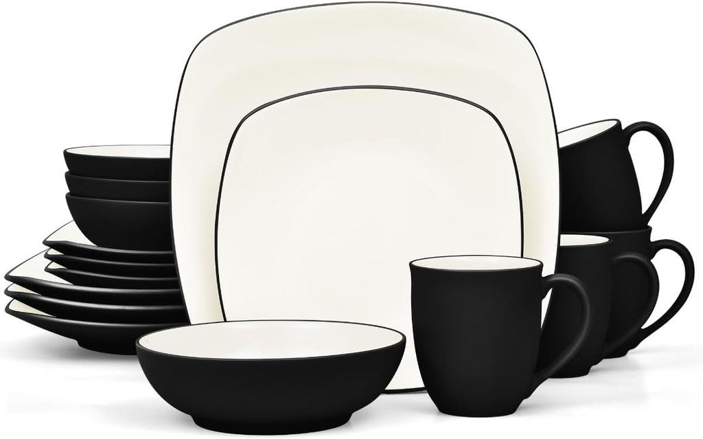 Noritake Colorwave Graphite 16-Piece Square Set, Service for 4 in Black/Graphite