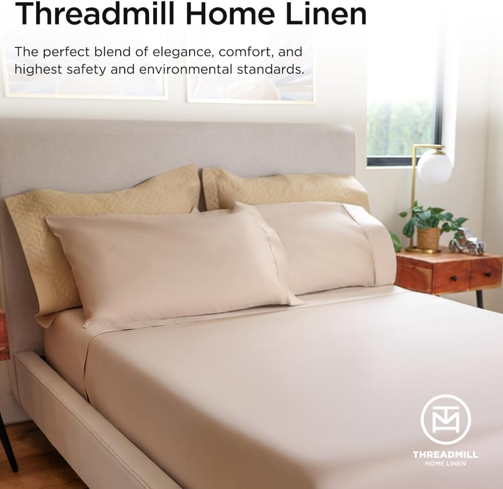 Threadmill Luxury 800 Thread Count King 100% Cotton Sheets - Light Beige Sateen Weave Bed-Sheets, Better Than Egyptian Cotton,4 Pc Solid Soft Bedding Set, Fits 16' Deep Pocket