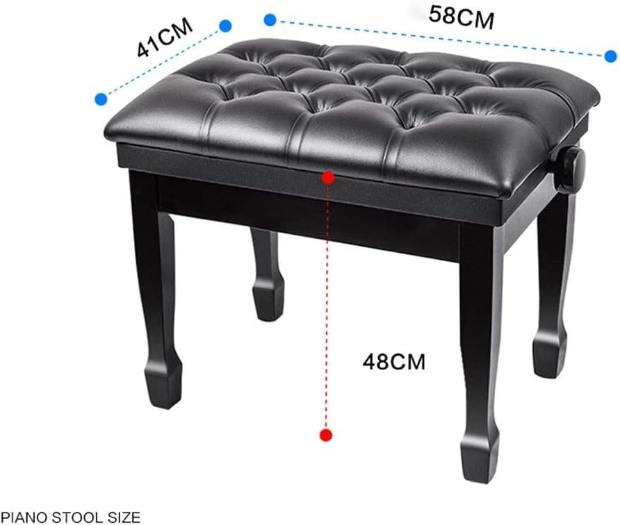 Vanity Bench,Piano Bench, Adjustable Piano Bench with Storage Compartment for Music Books, Black Leather Piano Stool Deluxe Padded Seat Cushion