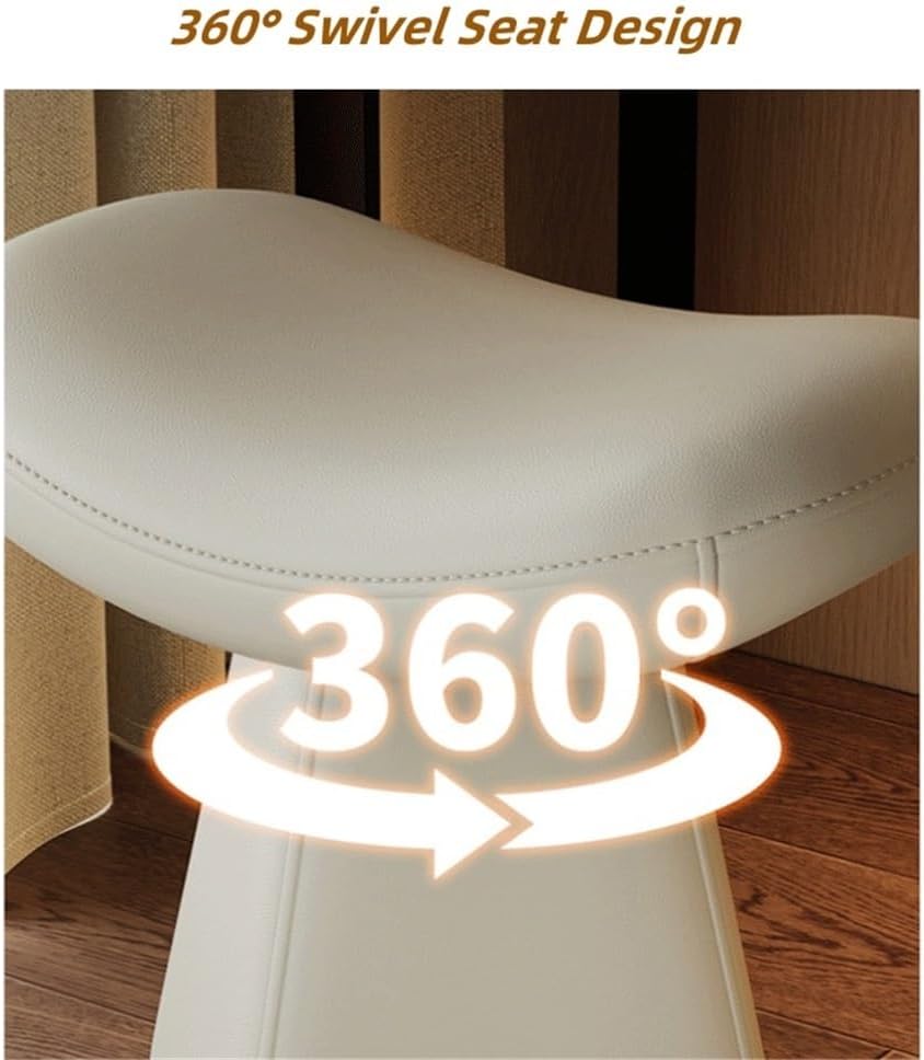 Leather Vanity Stool Chair, Creative Vanity Bench, Modern Swivel Stool for Dressing Table, for Daily Routines and Easy Shoe Changing(White)