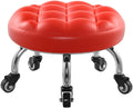 Heavy-Duty Low Roller Stool with 360° Swivel Wheels, Ottoman Footstool, Low-Height Short Rolling Stool Seat, PU Leather Small Mechanic Chair, Rolling Stools for Garage, Shop, Library red1