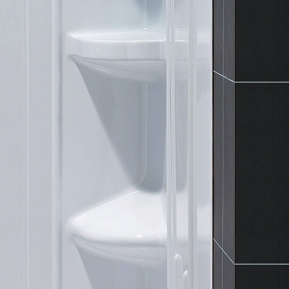 DreamLine 34 in. D x 60 in. W x 75 5/8 in. H Right Drain Acrylic Shower Base and QWALL-3 Backwall Kit In White, DL-6147R-01