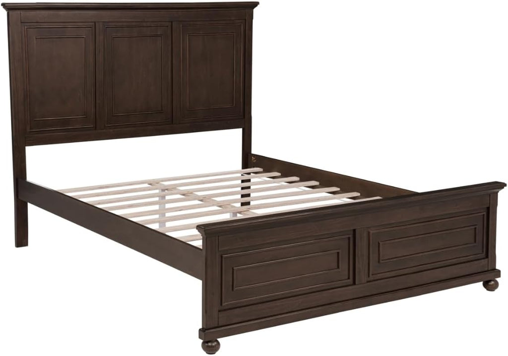 Queen Size Solid Wood Platform Bed Frame,Wood Bed with USB Charging Station, Solid Wood Leg/No Box Spring Needed/Noise Free/Brown